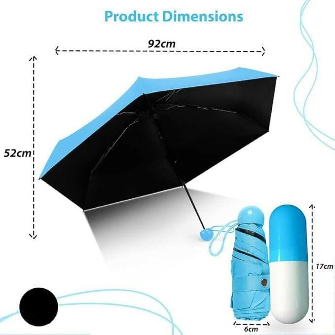 Ultra Lightweight Easy to Carry Coated 4-Fold Travel Mini Foldable Capsule Umbrella (Sky blue) - HalfPe