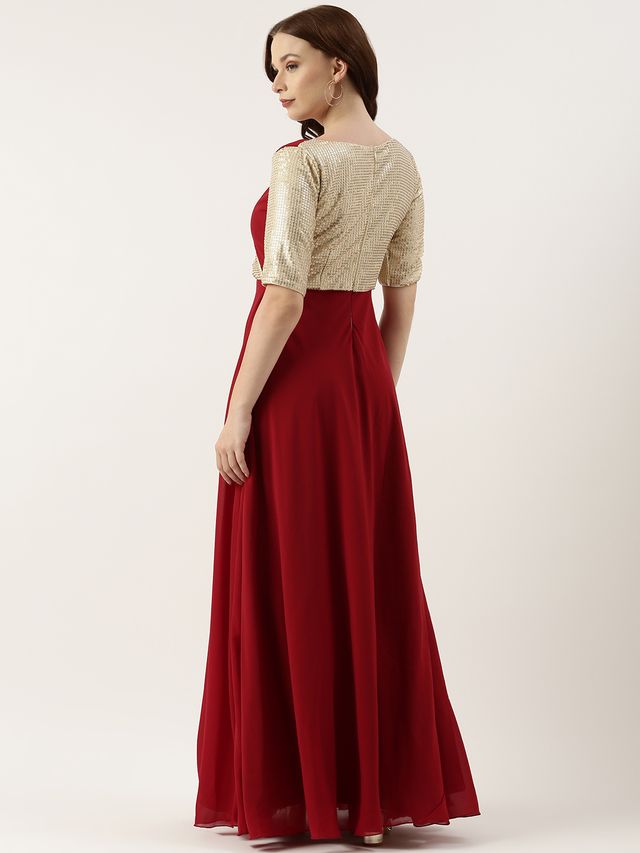 Bollywood Vogue Ready To Wear Silver Embroidered N Overlapping Style Gown