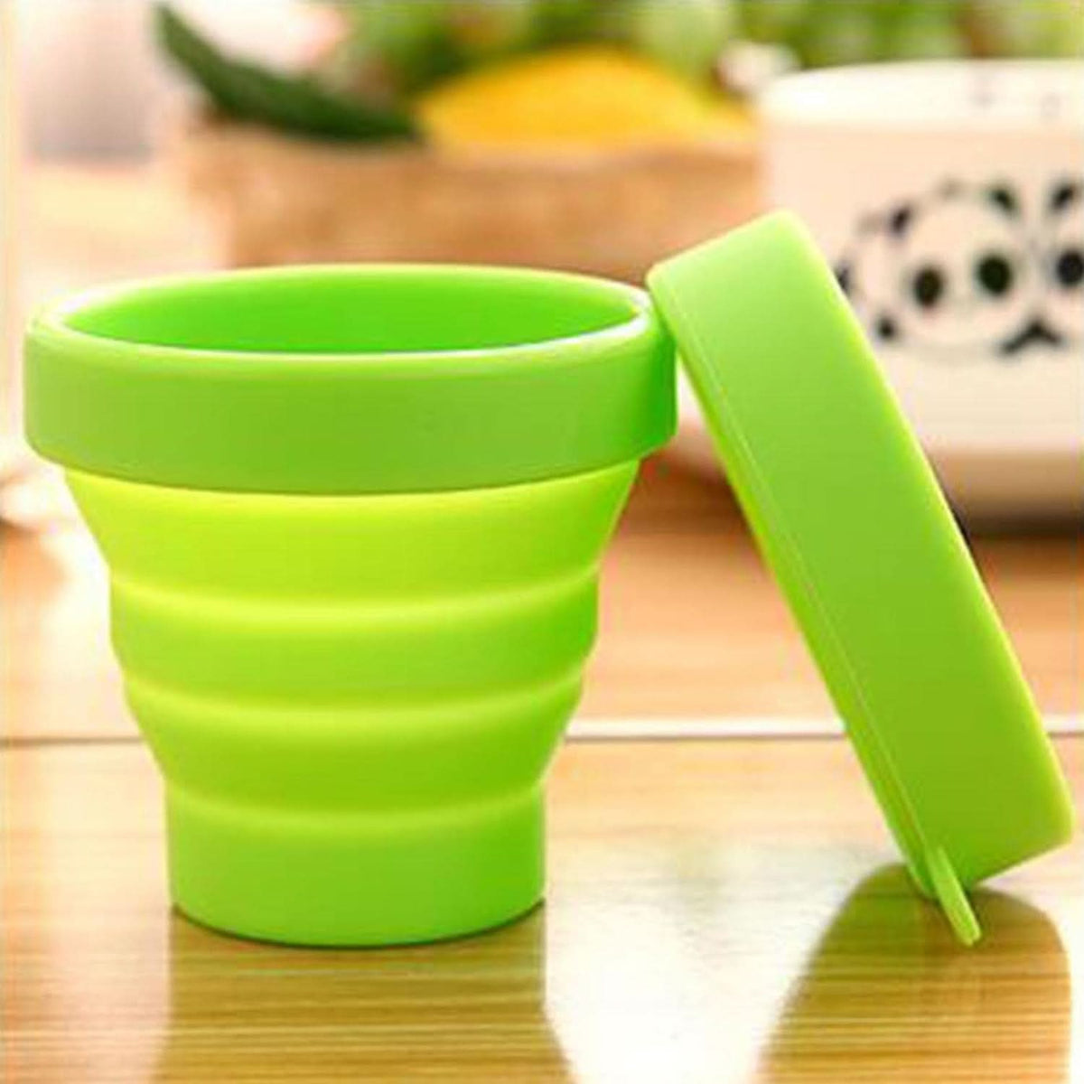 Round Silicone Foldable Glass  Cup Foldable Travel Mug With Lid (1 Pc) HP DD