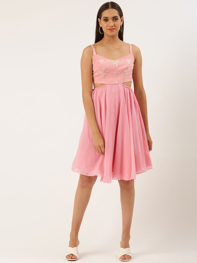 Bollywood Vogue Ready To Wear Pink Embroidered Mini Dress