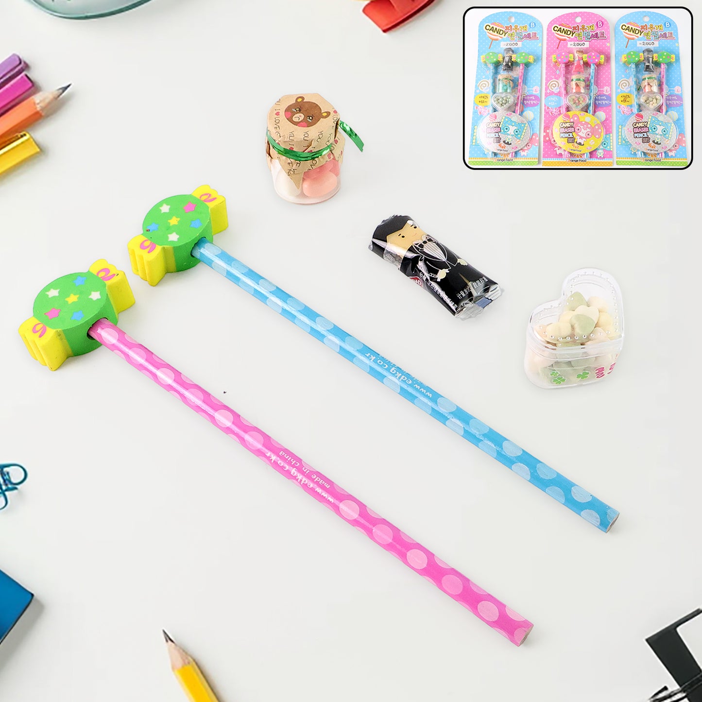Fun Candy Design Pencil Set With Accessories (1 Set  Mix Design)