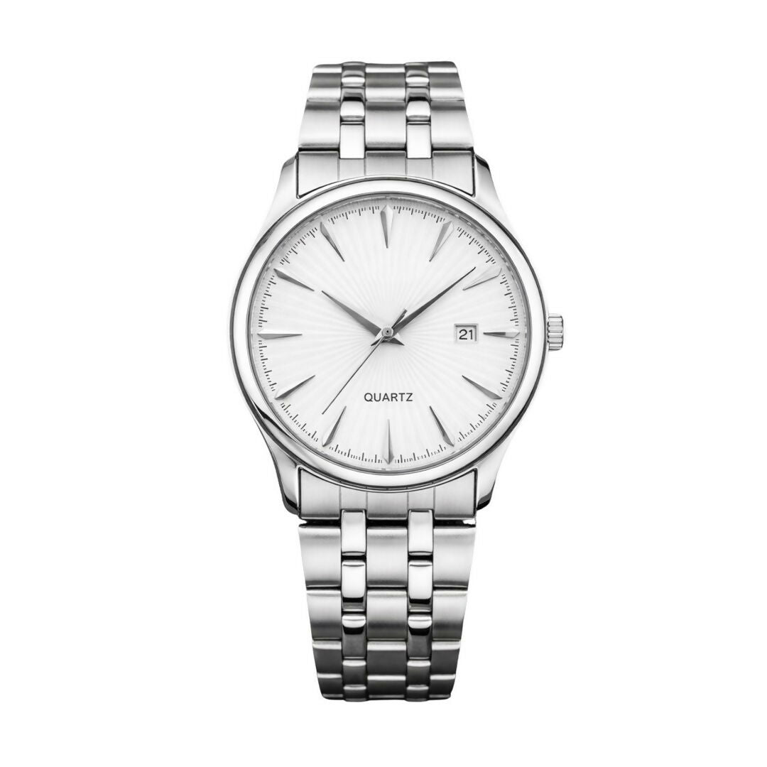 LOREM Men’s Stainless Steel Analog Watch with Silver Dial, Quartz Movement, Date Display & Metal Strap LOREM