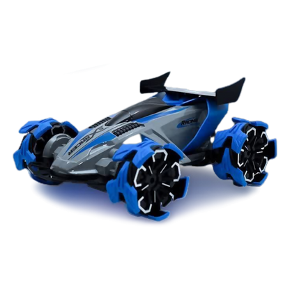 RX Racing 2.4G Stunt Drift RC Car with Spray, Music, Flashing Lights & Explosive Wheels (Blue)