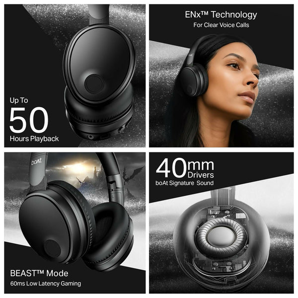 Boat Rockerz Trendz, 40mm Drivers, 50hrs Battery, 60ms Low Latency, ENx Tech, BT v5.4, Foldable Cups, Voice Assistant, Bluetooth Headphones, Wireless... Dreams Gadgets 2