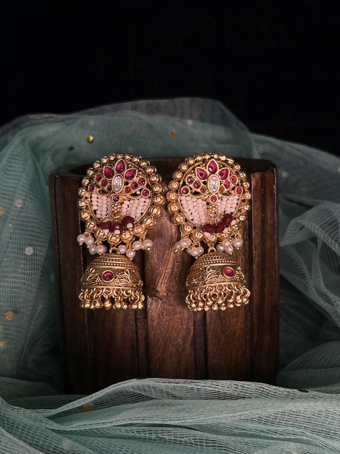 Rajwadi gold plated lotus jhumkas