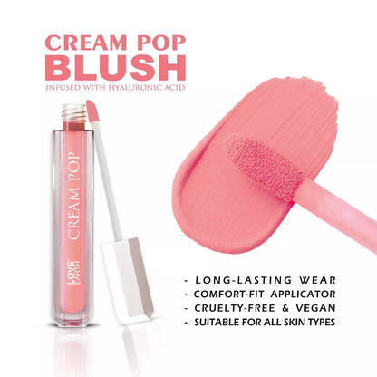 Love Earth Cream Pop Blush - Aster| Hyaluronic Acid | Smooth, Lightweight, Long-Lasting | Dewy Finish, Easily Blendable| Everyday Natural Glow | Suitable for All Skin Types -2ML