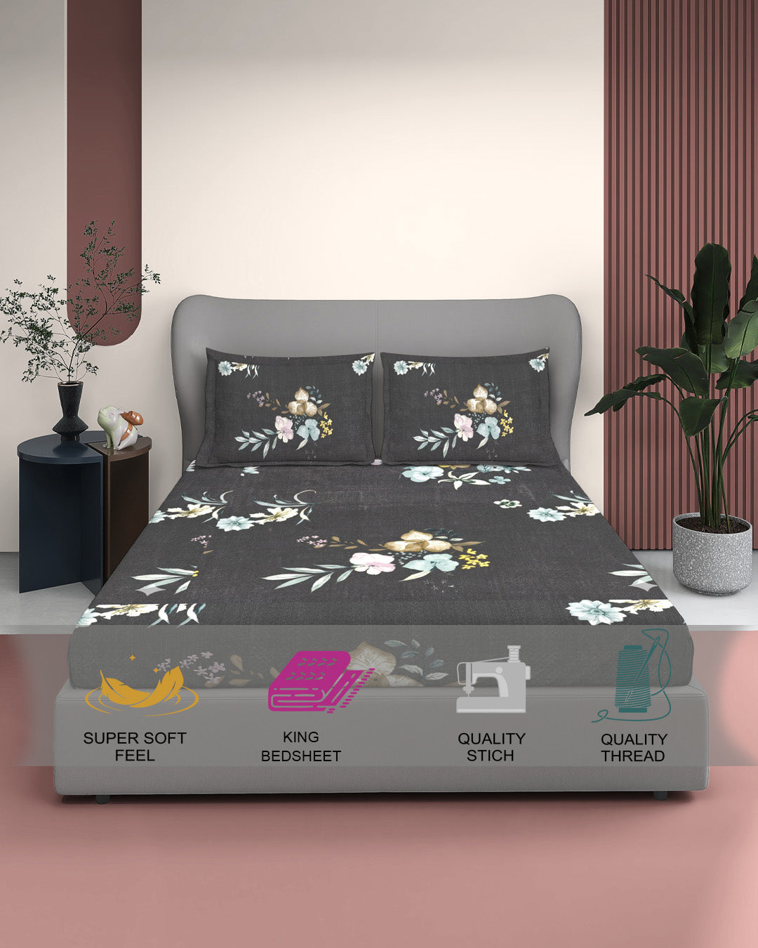 Quirky Home Cotton Rich King Bedsheet With 2 Pillow Covers
