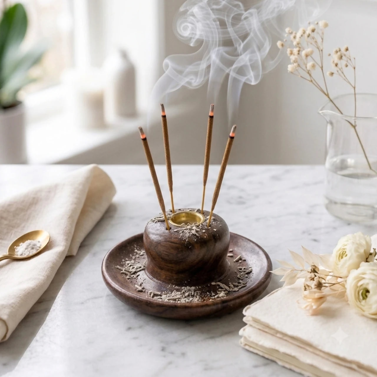 Santarms Premium Wooden Agarbatti Stand – Wooden Incense Holder, Brown