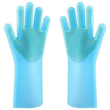 OXSAM Silicone Hand Gloves For Dish Washing Bathroom Cleaning And Kitchen Pack of 1 (SkyBlue) - HalfPe