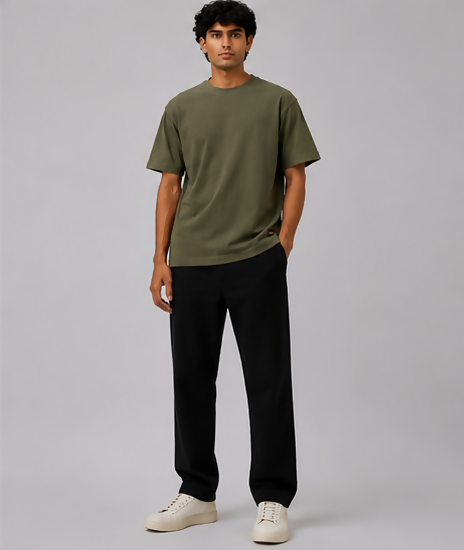 HUSTLE Men's Crew Neck Oversized T-Shirt – Olive Green