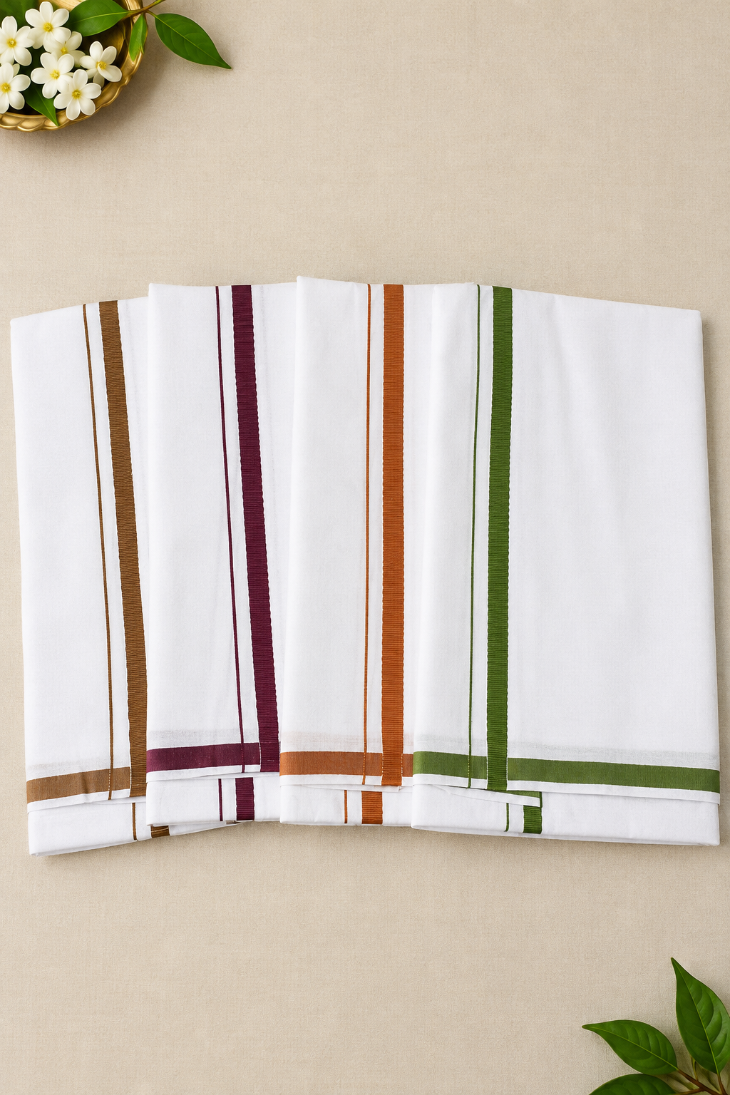 ETHAZH Traditional White Dhoti with Colored Border – 2 Meter Dhoti