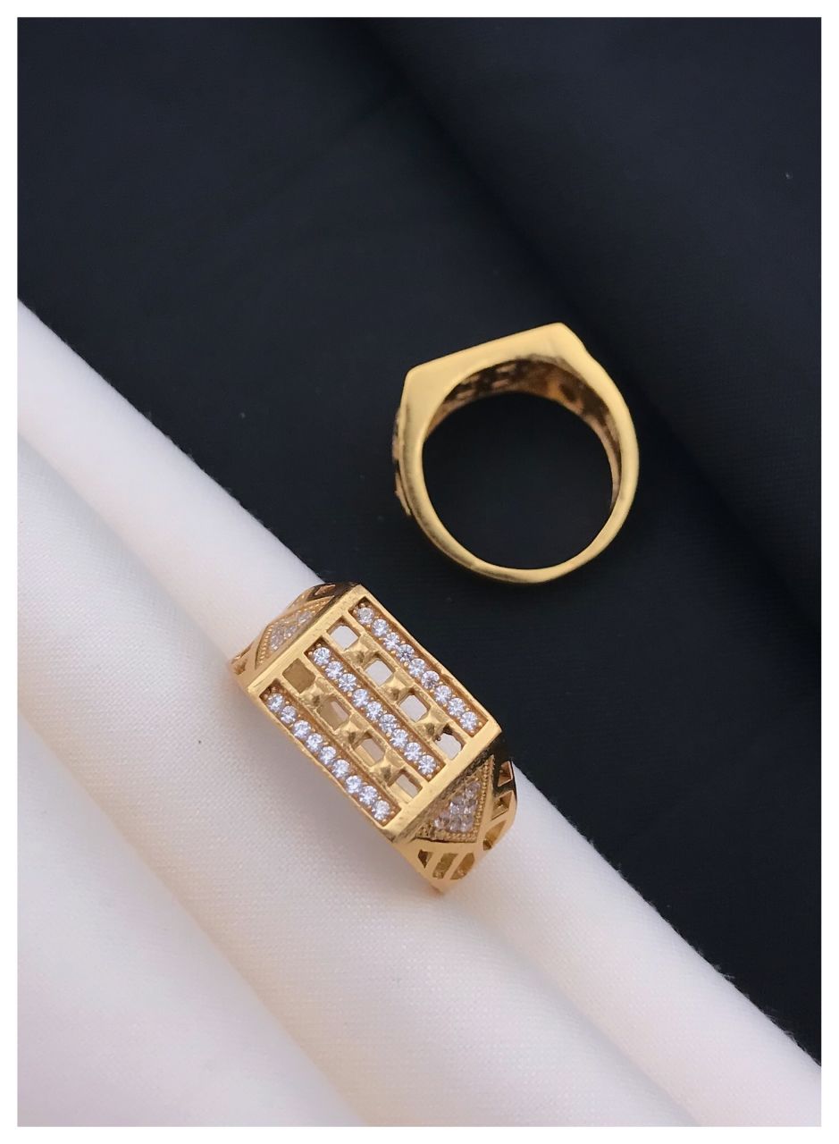 Men’s Gold Plated Geometric CZ Studded Designer Ring – Ethnic Party Wear MAITRY ENTERPRISE