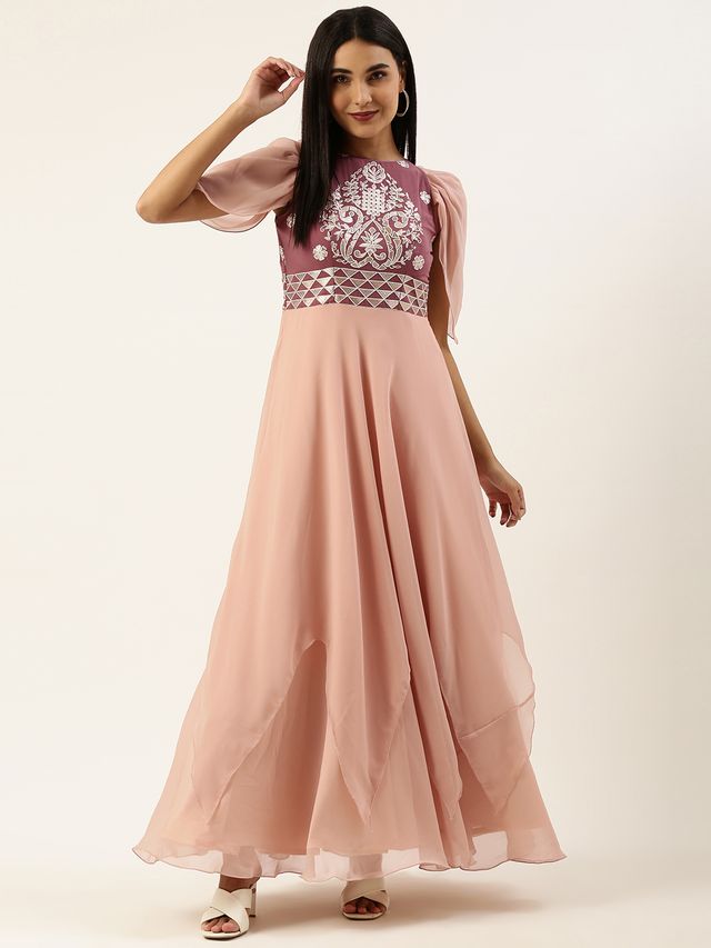 Bollywood Vogue Ready To Wear Mauve Georgette Embroidered Pink Gown