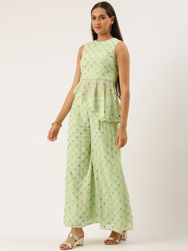 Bollywood Vogue Ready To Wear Green Embroidered Georgette Palazzo sets