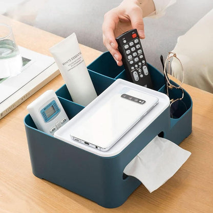 Multi-Function Desk Organizer with Tissue Holder – 6 Compartments for Home & Office