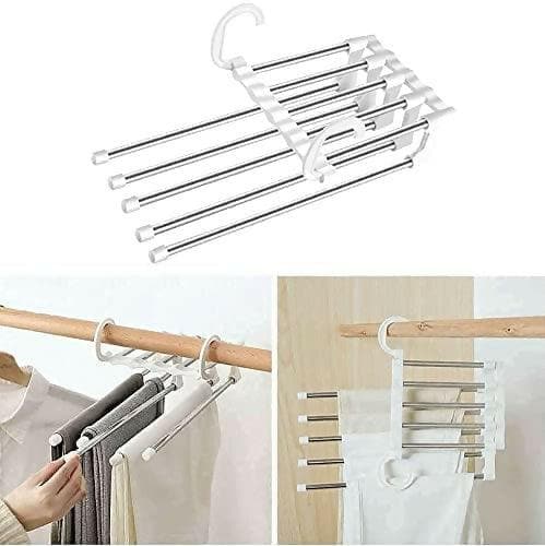 5 in 1 Multi Layer Steel Foldable Hangers Multi Purpose Wardrobe Clothes Hanger for Trousers Pants Jeans - HalfPe