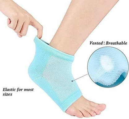 Silicone Gel Heel Socks For Dry Hard Cracked Heels Repair Heel Support Plantar Fasciitis for Men and Women (Blue, 2 pairs) - HalfPe