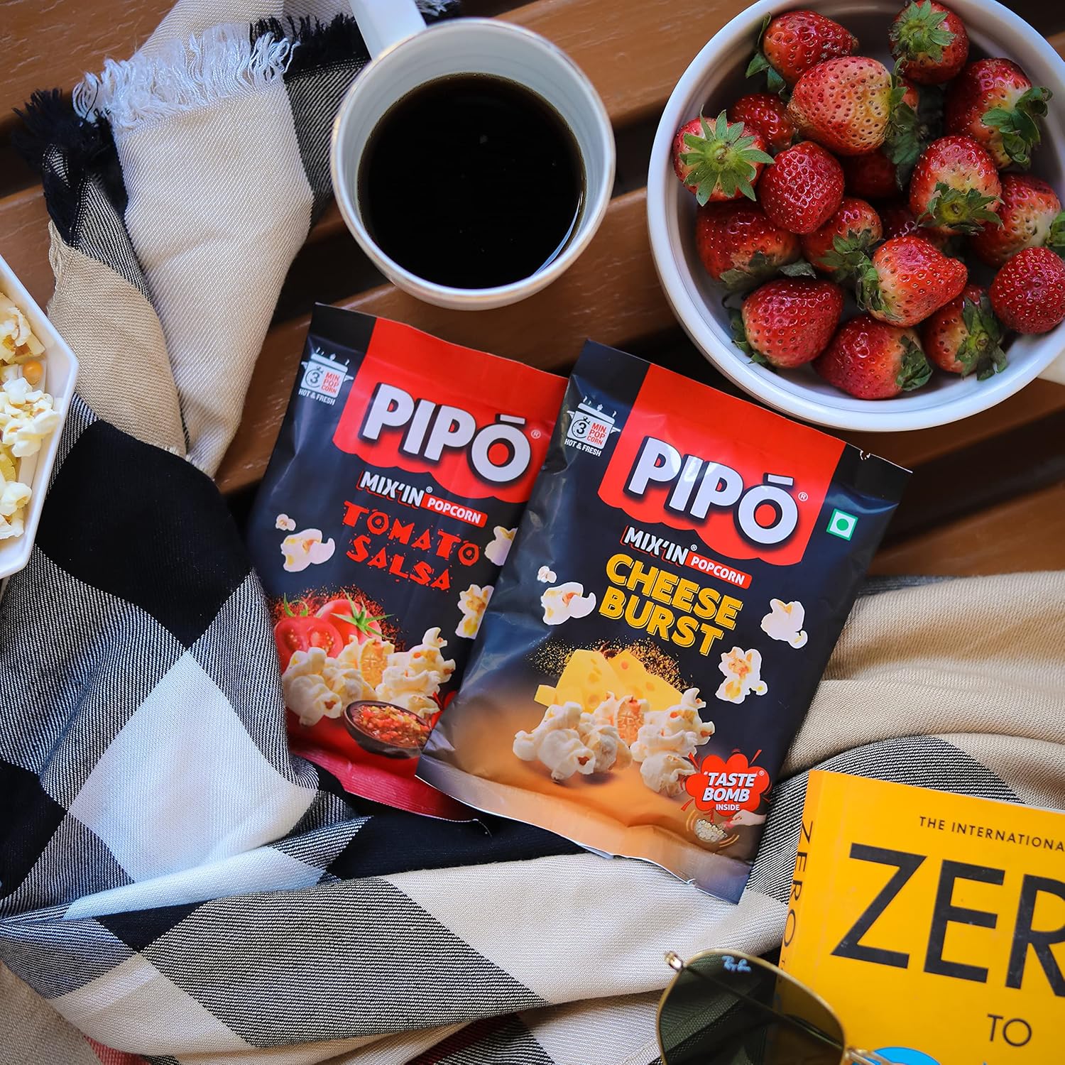PIPO Mix'in Instant Popcorn Combo Pack of 2 (60 g Each) | Peri Peri & Cheese Burst Flavours | Taste Bomb Inside | Quick & Easy Snack | Vegetarian | Pouch Pack HalfPe