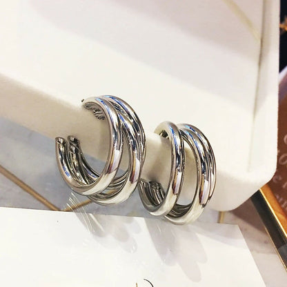 Pinapes New Silver-Style Triple Hoop Earrings - HalfPe