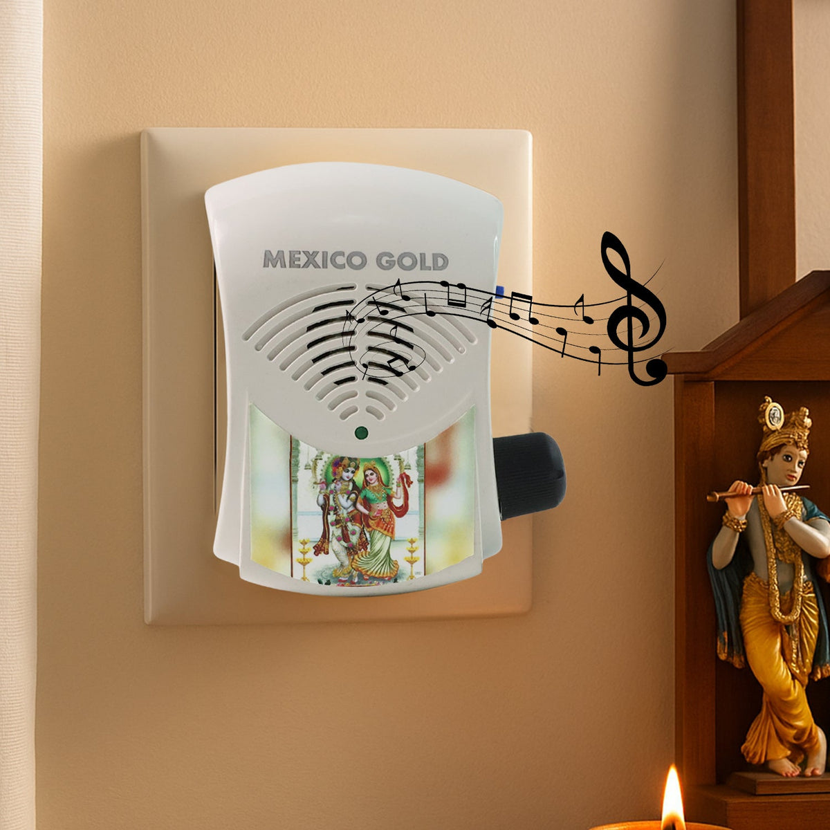 Electric Mantra Bell with LED Light – Plug-in Bhakti Speaker for Home Temple | Mexico Gold Chanting Machine  (1 Pc) HP DD