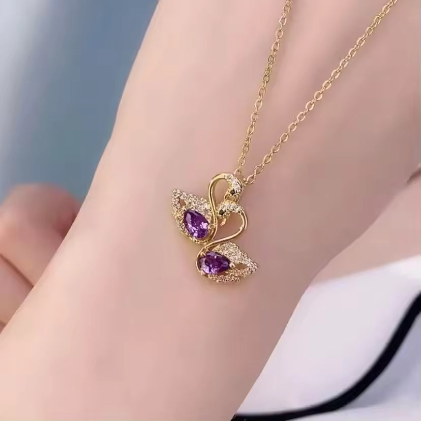 Jazz and Sizzle  Copper Purple Crystal Butterfly Pendant Necklace ‚Äì Gold Plated Elegant Jewelry