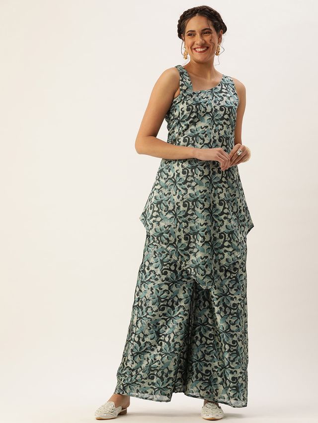 Bollywood Vogue Ready To Wear Sage Green Art Silk Digital Printed Co Ords Set