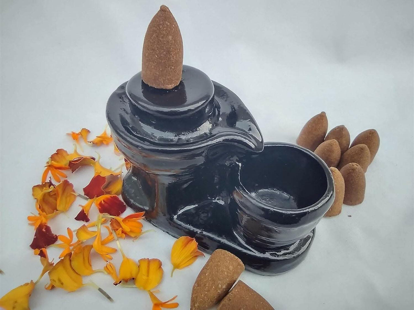 Fountain Shivling with 10 Dry Cones, Smoking Decorative Showpiece - HalfPe