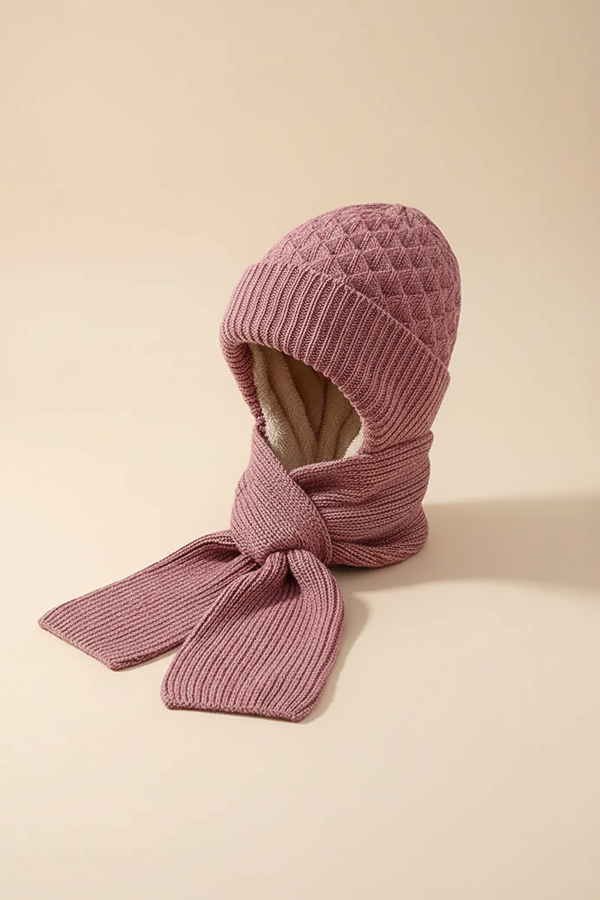 2-in-1 Woolen Winter Cap with Attached Muffler for Women & Girls Stylish Knitted Beanie Scarf Combo Multicolour Deals Zone