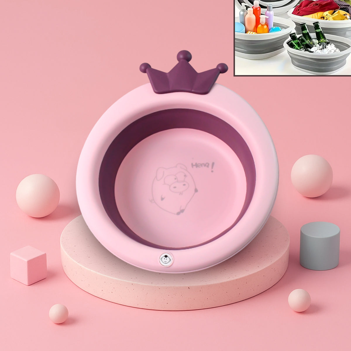 Premium Baby Bathtub with Non-Slip Base, collapsible multipurpose basin– Ergonomic Infant &amp; Toddler Bath Tub with Comfortable Design for Safe Bathing