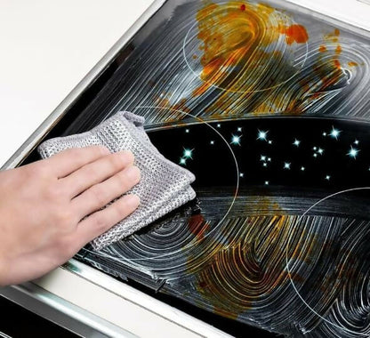 Non-Scratch Double Layer Steel Scrubber Pads Pack of 6 Stainless Steel Dish Cleaning Cloths for Utensils, Sinks & Multipurpose Wet/Dry Use