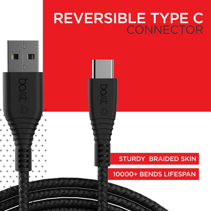boAt Type C A325/A320 Tangle-Free, Sturdy Type C Cable, Compatible With Smartphones & Tablets 1.5Meter (Black)
