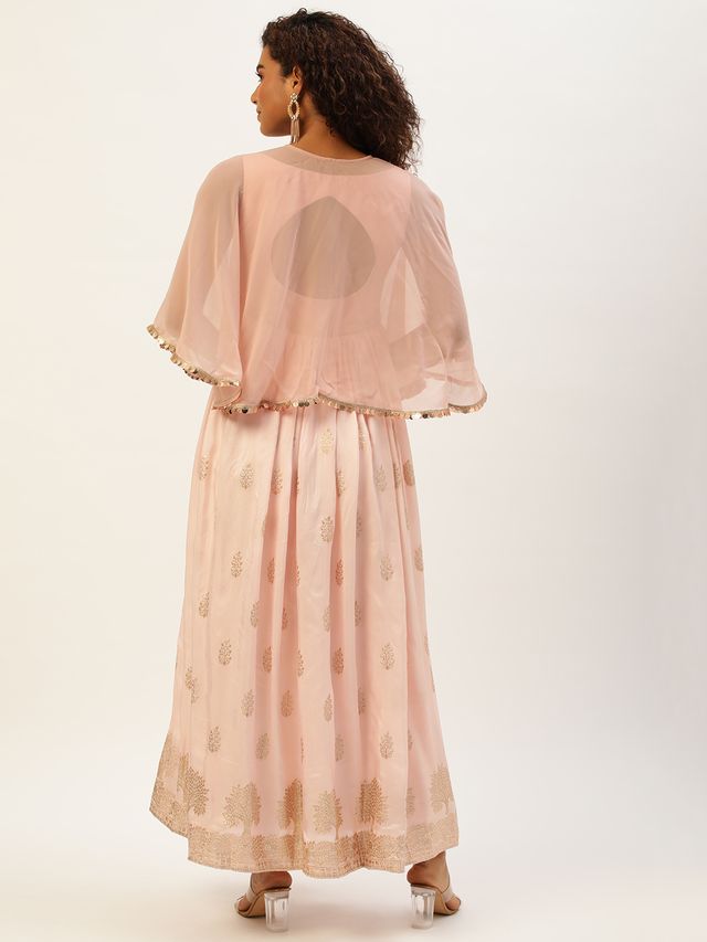 Bollywood Vogue Ready To Wear Pink Jacquard Viscose Cape Gown