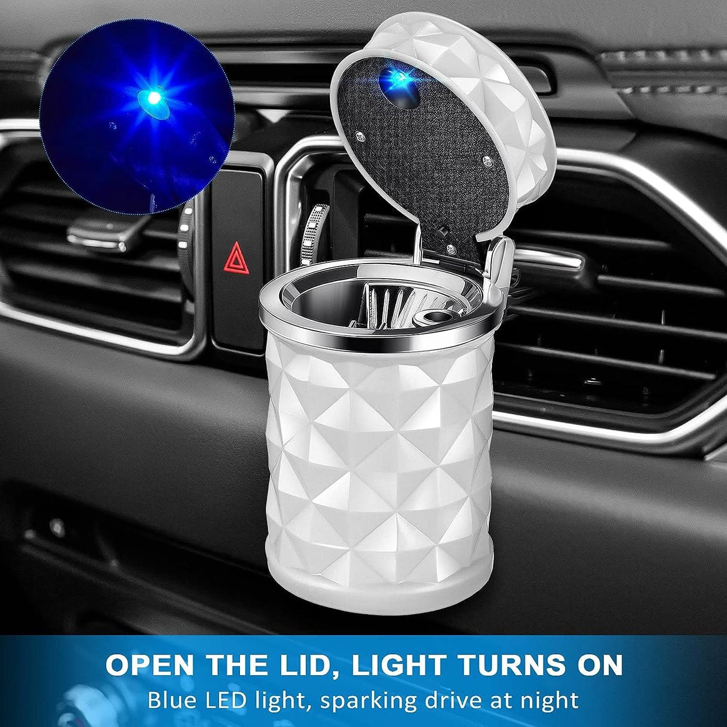 Car Cupholder Ashtray with Lid & Blue LED Light