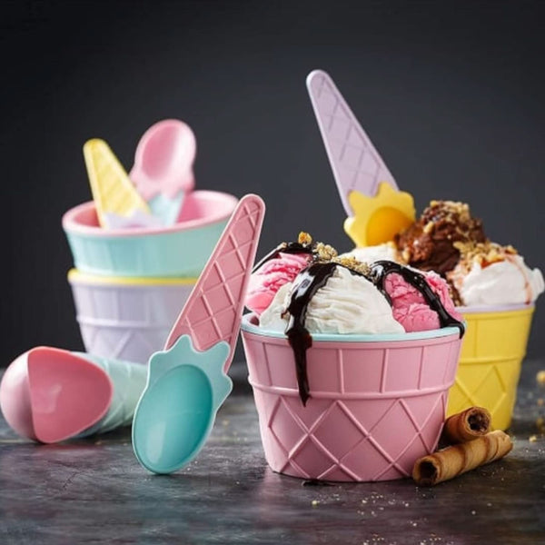 Ice Cream Waffle Bowl Set with Spoons – 2 Pcs