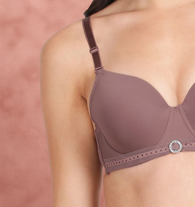 Susie 3/4th coverage Rose Taupe Bottom Lace Trim With CharmPadded Adjustable Detachable Multiway Wired Bra