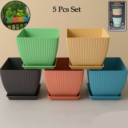 Trendy Square Plastic Flower Pots (Set Of 5)