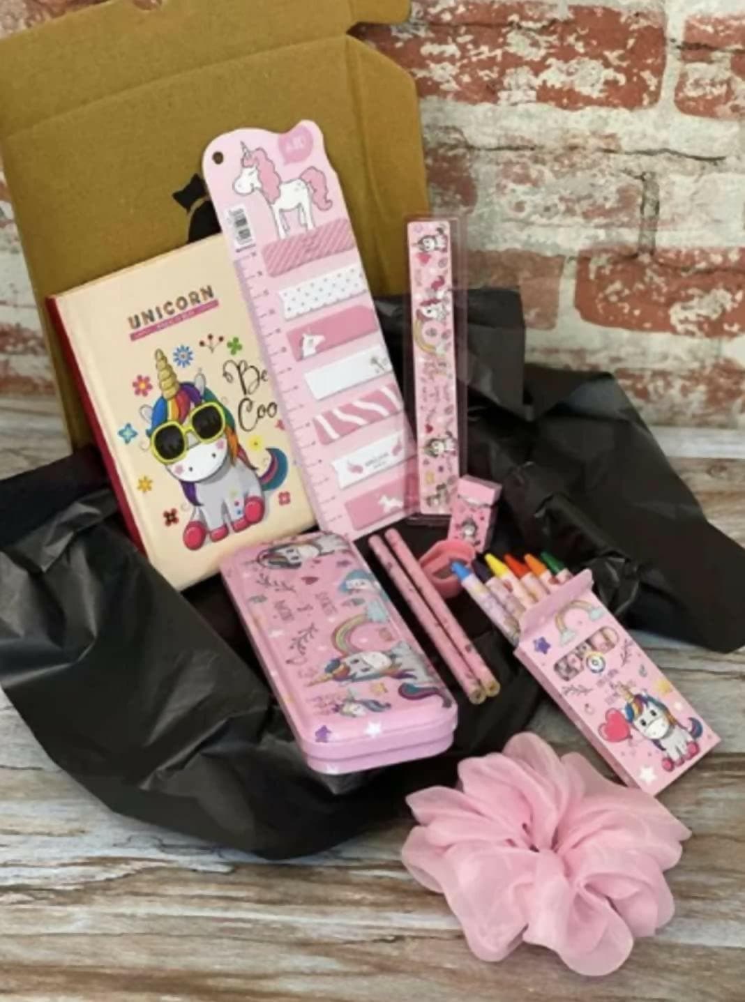 Unicorn Stationary Set Includes Diary , Sticky Notes , Pen , Pencil Case , Two Pencils , Eraser , Scale , Sharpener And Crayons - HalfPe