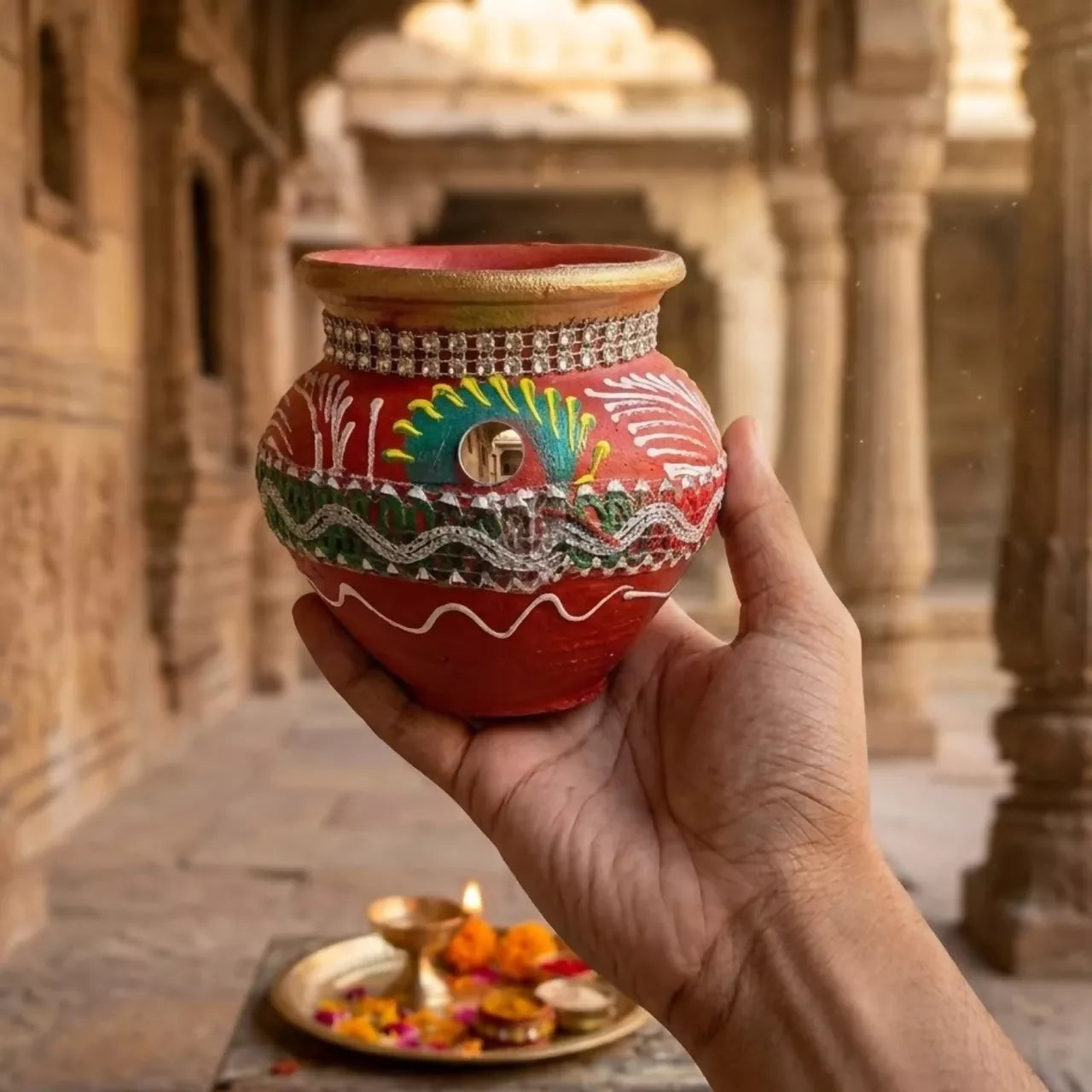 Santarms Hand-Painted Terracotta Storage Jar – Ethnic Pottery Kalash for Home Décor,(Height 11 InchP), Brown