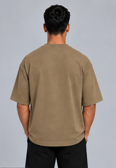 HUSTLE Essentials Men's Crew Neck Oversized Tees - Muted Olive Khaki