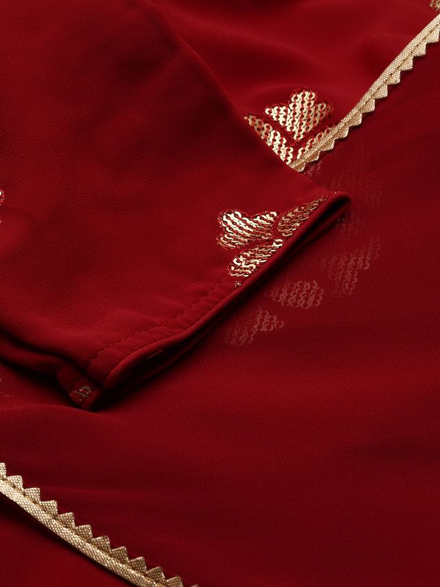 Bollywood Vogue Ready To Wear Maroon Embroidered Georgette Kali Flared Gown