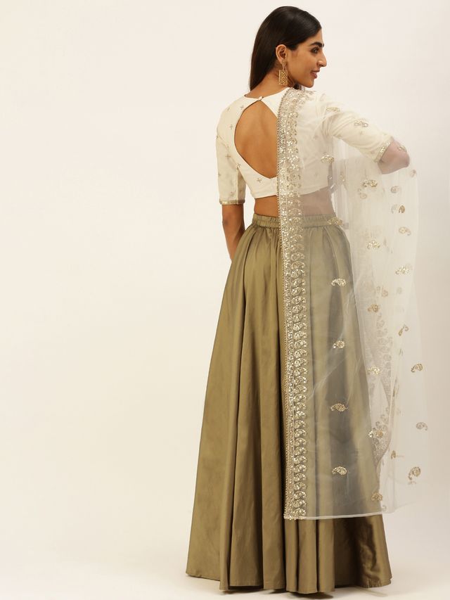 Bollywood Vogue Ready To Wear Beige N Prairie Sand Umbrella Lehenga