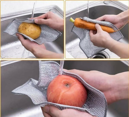 Non-Scratch Double Layer Steel Scrubber Pads Pack of 6 Stainless Steel Dish Cleaning Cloths for Utensils, Sinks & Multipurpose Wet/Dry Use