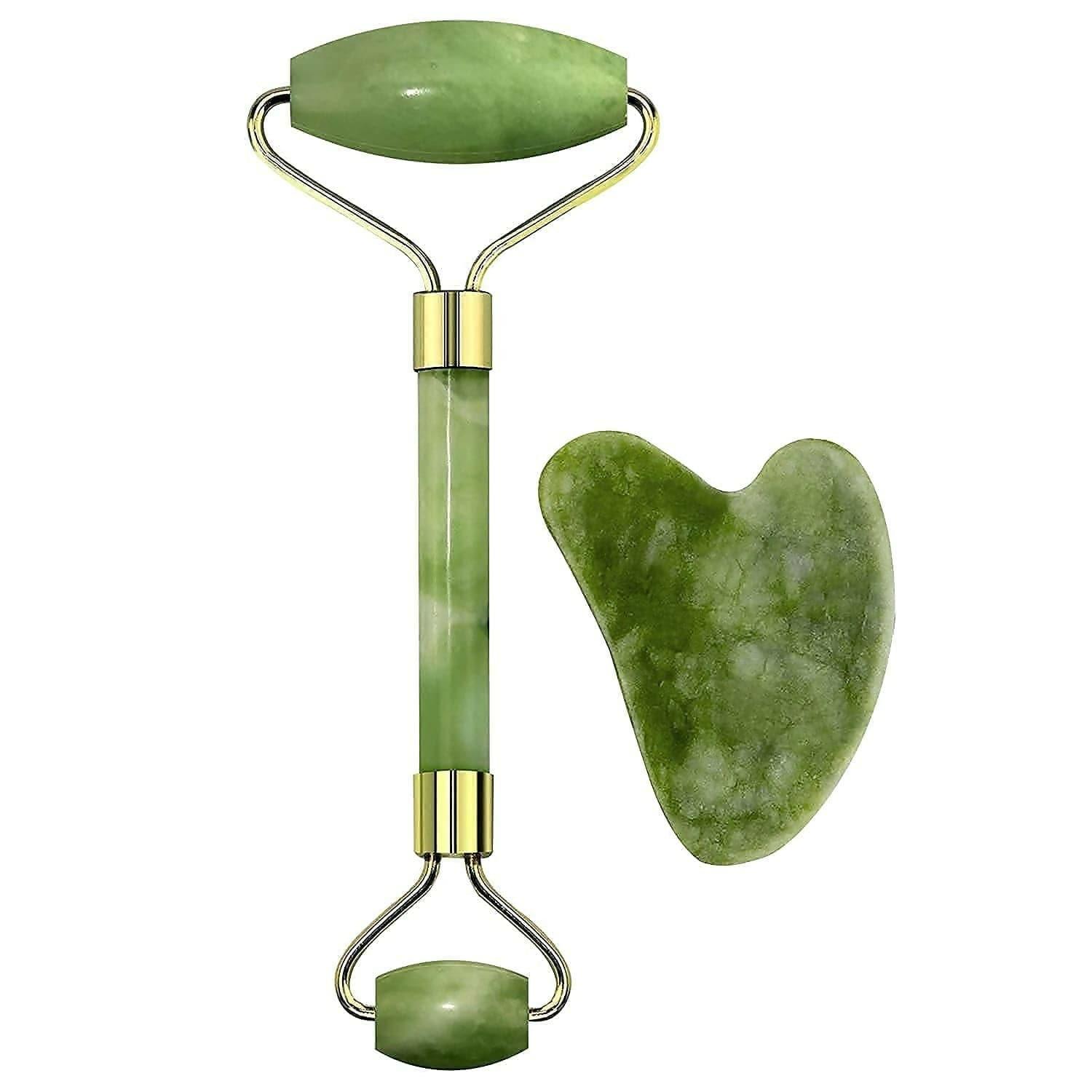 acial Massager Jade Roller & Gua Sha Tool Natural Himalayan Stone for Face Neck Healing Skin Wrinkles - HalfPe