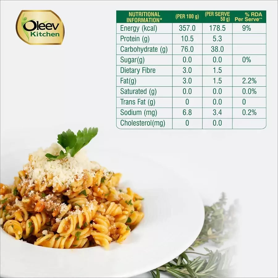 Oleev Kitchen Fusilli Pasta, Durum Wheat, 400g HalfPe - FW -TPT