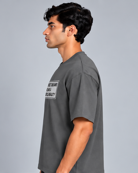 HUSTLE Men's Crew Neck Oversized Tees - Iron Grey