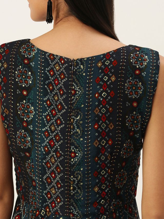 Bollywood Vogue Ready To Wear Blue Printed Viscose Angrakha Style Jumpsuit