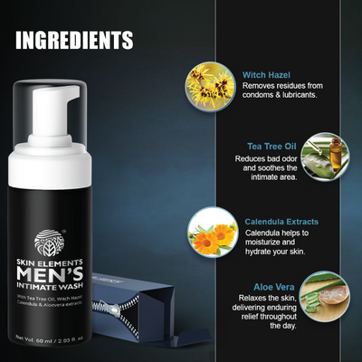 Skin Elements Intimate Wash for Men with Tea Tree Oil | pH Balanced Foaming Hygiene Wash | Prevents Itching, Irritation & Bad Odor | 60 ml