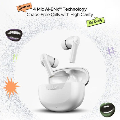 Boat Airdopes 300 Wireless Earbuds with, Quad Mics AI ENx™ Tech, ASAP™ Charge, Spatial Audio (Multi color Playback Time: 50 hours)