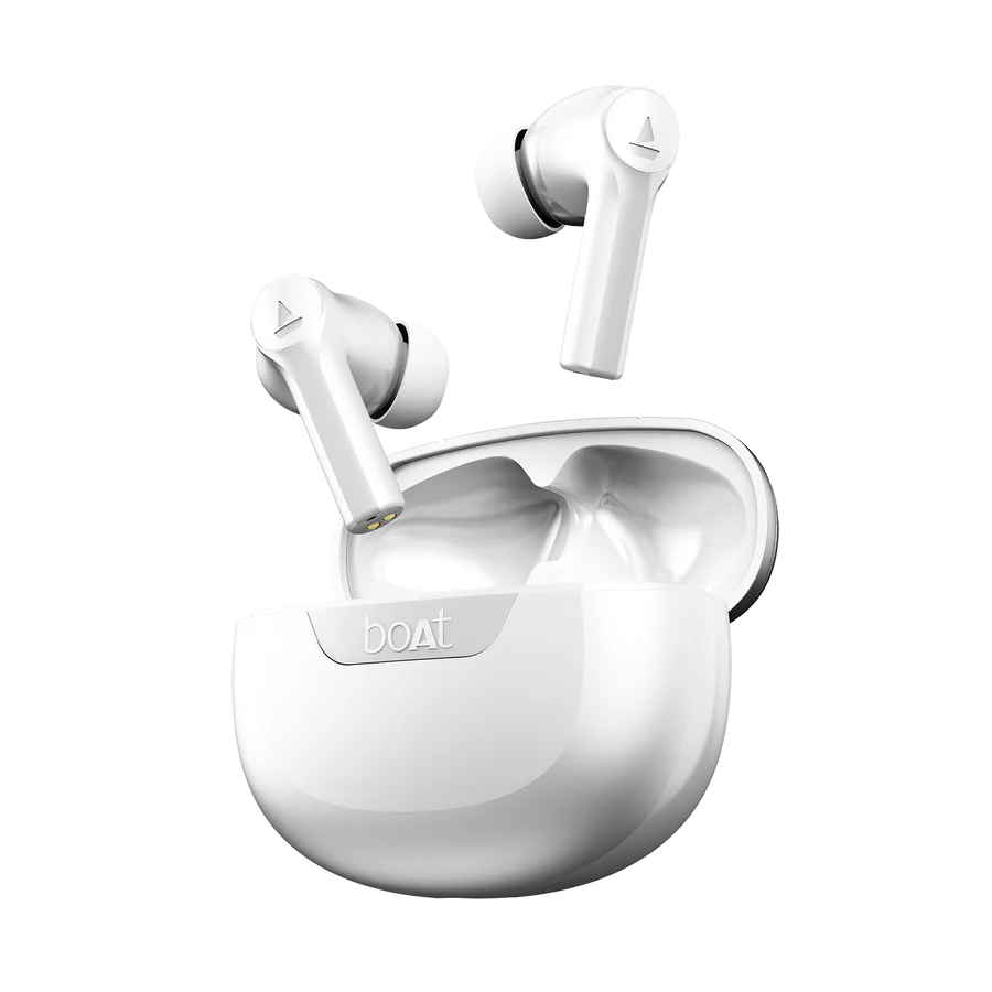 boAt Airdopes 300 TWS Earbuds, 50H Battery, Spatial Audio – Chrome White Halfpe Deals