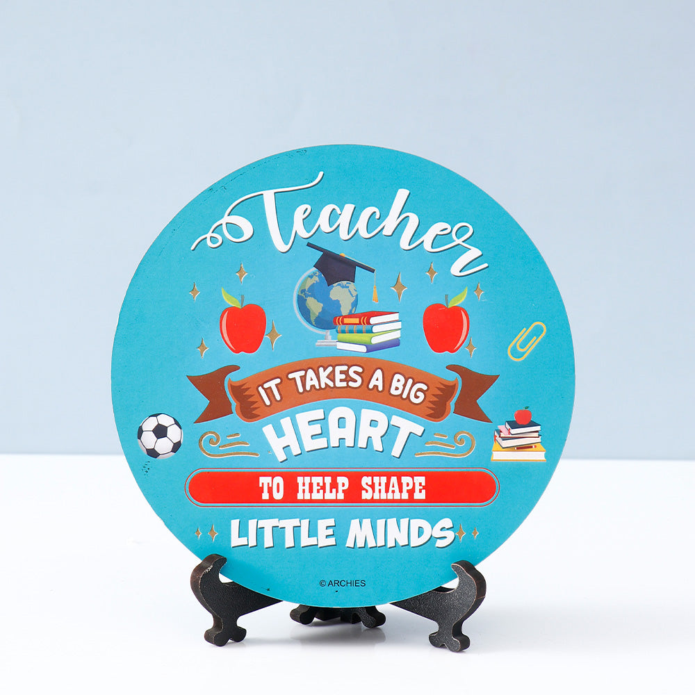 Archies Teacher Appreciation Decorative Plate – Teaching It Takes a Big Heart Blue Detail